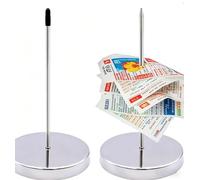 2PCS Metal Receipt Spike with Round Base, Chrome Plated Ticket Spike Bill Holder, Straight Rod Paper Memo Order Hook for Kitchen, Restaurant, Hotel & Office Use, Silver