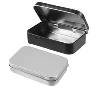 2Pcs Metal Rectangular Empty Hinged Tins Tin Containers, Mini Portable Storage Box with Lid, Small Storage Container for Candy Key Earrings Food Storage, 3.7 x 2.3 x 0.8 Inch, Black and Silver