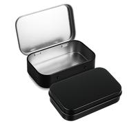 2PCS Metal Rectangular Empty Tin Box, Hinged Tins Tin Containers with Lid Mini Portable Small Storage Container Kit for Home Storage 3.74x2.36x0.82 Inch(Black)