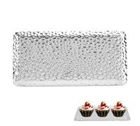 2PCS Metal Serving Platters, Silver Tableware Dinner Tray Plate Rectangle Small Appetizer Dessert Serving Dishes for Party, Events, Table Service, Snack Platters, 9.5 x 19.5cm