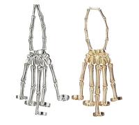 2PCS Metal Skull Bracelet, Skeleton Punk Hand Bone Bracelet with Ring, Halloween Skeleton Hand Bracelet, Halloween Punk Bracelet, Ghost Claw Bracelet for Women Men, Party Gifts Jewelry (Gold+Silver)