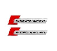 2pcs Metal Supercharged Logo Car Emblem Premium Auto Badge Rear Trunk Sticker Side Fender Decal (Chrome-red)
