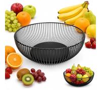 2PCS Metal Wire Fruit Basket, Black Round Fruit Bowl for Kitchen Counter, Large Vegetable Storage Basket, Open Wire Bread Basket, Decorative Countertop Produce Organiser for Vegetables, Bread & Snacks
