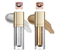 2PCS Metallic Liquid Eyeshadow Set - Glitter Gold & Starry Silver, Long-Lasting, Waterproof, Smudge-Proof, Quick-Dry, Shimmer Eye Makeup, Easy to Blend