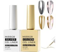 2PCS Metallic Silver and Gold Gel Nail Polish for French Manicure, Liner Nail Art Design - UV/LED Painting Gel for Home DIY Salon