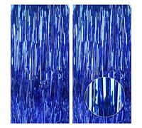 2Pcs Metallic Tinsel Curtains 1 x 2 m Foil Fringe Curtain Backdrop Background Metal Tassel Streamers Aluminum Foil Stripe Curtain Photo Booth Backdrops Decorations for Birthday Wedding Party (Blue)