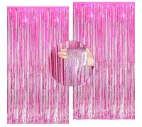 2Pcs Metallic Tinsel Curtains, 3.2 x 6.5ft Glitter Foil Fringe Curtains Backdrop Streamers for Party Decorations, Birthday, Wedding, Engagement, Prom, Graduation, Holiday Decorations (Pink)