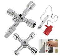 2pcs Meter Box Key Gas Key 4 Way 7 in 1 Utility Keys, Multi-Functional Radiator Electric Box Keys, Universal Cross Triangle Key with Bit Tips for Electrical Cabinet Valve Elevator Cupboard Water Meter