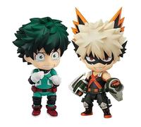 2pcs MHA Bakugo Katsuki and Midoriya Izuku Action Figure Mini Statue Q Ver. Clay PVC Model Todoroki Shouto Changeable Face Collectibles, 10cm