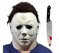 2PCS Michael Myers Masks for Kids Original Michael Myers Half Face Mask with Elastic Band Bloody Knife Toy Scary Killer Headgear Halloween Cosplay Costume Props Designed for Boys Girls