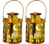 2pcs Middle East Castle Shape Small Lantern Family Candle Lantern Golden Iron Hollow Lantern Ornaments