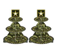 2Pcs Military Army Camouflage Cupcake Stand,3 Tier Sturdy Cardboard Food Display Cupcakes Tower Holder for Army Themed Party Camo Birthday Party Decor