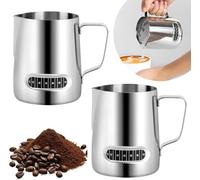 2pcs Milk Frothing jug 600ml, Stainless Steel Milk jug Barista Tools Coffee Milk Frother with Temperature Control for Perfect Froth, Coffee Shop Accessories (Silver)