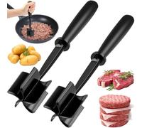 2PCS Mince Masher, Ground Beef Meat Masher with 5-Blade Head, Versatile High-Temp Heat-Resistant Hamburger Meat Chopper, Non-Stick Mince Meat Shredder for Ground Turkey/Beef, Nylon Utensil Cookware