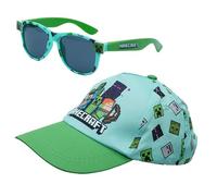 2Pcs Minecraft Printed Cap and Sunglasses Set, Adjustable Strap Cotton Kids Baseball Cap, Summer Accessories 100% UV Protection Medium Tinted Polarised Sunglasses Kids 3+ Years