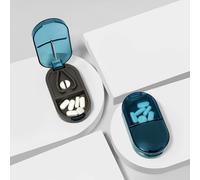 2PCS Mini 2 in 1 Pill Cutter Pill Box,Travel Durable Tablet Dispenser Splitter Cut in Half Quarter,Safe and Easy to Use for Vitamin Medicine (Blue)