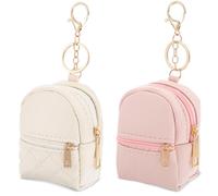 2Pcs Mini Backpack Cute Cosmetic Bag for Women Creative Pendant Keychain Key-chains Keyrings PU Leather Makeup Bag Key Pocket Lipstick Bag Card Holder Data Cable Organizer Zipper Pouch for Women Girl