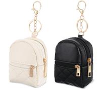 2Pcs Mini Backpack Cute Cosmetic Bag for Women Creative Pendant Keychain PU Leather Makeup Bag Key Pocket Lipstick Bag Card Holder Data Cable Organizer Zipper Pouch for Women (Light Grey, Black)