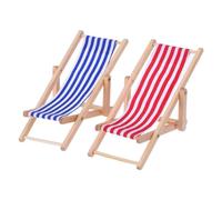 2Pcs Mini Beach Chair 1:12 Mini Dollhouse Accessories Blue/White Fabric Seat DIY Dollhouse Miniature Accessories