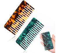 2Pcs Mini Cellulose Wide Tooth Comb No Handle Detangler Comb Portable Hair Detangling Comb Hair Curl Comb No Handle Tortoise Hair Comb for Thick Curly Wavy Hair