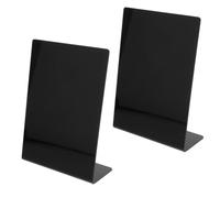 2pcs Mini Chalkboard Table Signs Acrylic Reusable Menu Labels | Black Smooth Surface, Sturdy Base, Easy Cleaning and Rewriting, Cafe Tabletop Display for Table Numbers