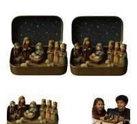 2PCS Mini Christmas Nativity Set In A Tin Box, Pocket Size Miniature Nativity Set, Resin Jesus Birth In Manger Scene Ornaments With Holy Family And Sheep, Nativitys Figurines Decoration For Desktop