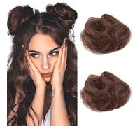 2PCS Mini Claw Clip in Hair Bun Messy Cat Ears Hair Bun Extension Synthetic Hair Chignon Donut Wig Accessory Updo Space Bun Hair Pieces for Women Girls (Light Brown)