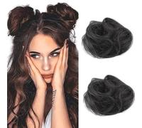 2PCS Mini Claw Clip in Hair Bun Messy Cat Ears Hair Bun Extension Synthetic Hair Chignon Donut Wig Accessory Updo Space Bun Hair Pieces for Women Girls (Black)