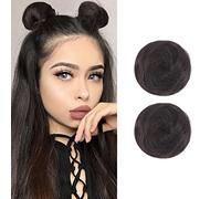 2PCS Mini Claw Fake Buns Straight Hair Bun Extensions Hair Donut Chignon Clip in Scrunchies