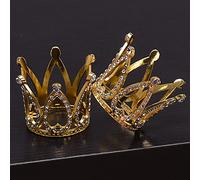 2PCS Mini Crown Cupcake Topper Tiny Doll Tiara Crowns Crystal Rhinestone Crown for Baby Shower Birthday Wedding Christmas Prince Princess King Themed Party Decorations Newborn Photo Prop(gold)