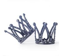 2pcs Mini Crown Cupcake Topper Tiny Doll Tiara Crowns Crystal Rhinestone Crown for Baby Shower Birthday Wedding Christmas Prince Princess King Themed Party Decorations Newborn Photo Prop(black)