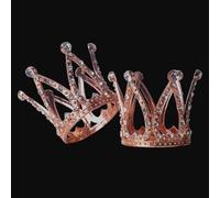 2pcs Mini Crown Cupcake Topper Tiny Doll Tiara Crowns Crystal Rhinestone Crown for Baby Shower Birthday Wedding Christmas Prince Princess King Themed Party Decorations Newborn Photo Prop(rose gold)