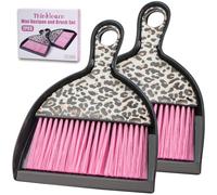 2PCS Mini Dustpan and Brush Set, Small Broom Set with Pink Leopard Design, Hand Whisk for Cleaning Desk, Kitchen, Home, Sofa, Cars, Pets, Kids (TL1055)