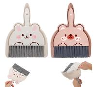 2PCS Mini Dustpan and Brush, Small Dustpan and Brush, Small Dustpan and Design for Home Cleaning, Includes White Rabbit and Brown Bear Styles, Compact, Portable for Desktop, Kitchen, and Bedroom