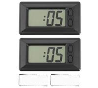 2pcs Mini Electronic Clock for Car and Office with Date Display | Practical Style, Plastic Body, Black Finish, Adhesive Pad Included, Easy Install for Vehicle Panels