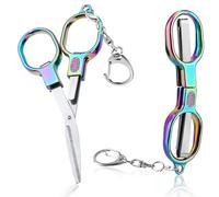 2pcs Mini Folding Scissors, Portable Small Travel Foldable Cutters with Tiny Metal Key Ring Safety Collapsible Retractable Badge Stainless Steel Cutting Tool Craft Sewing Supplies for Home Office