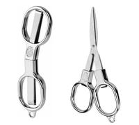 2pcs Mini Folding Scissors, Stainless Steel Small Foldable Cutter Pocket Badge Reel Scissors for Safety Portable Keychain Travel Home Office Craft Sewing Nurse Accessories (Silver)