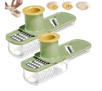 2PCS Mini Garlic Slicer, 3-in-1 Garlic Grater, Cutter and Masher with Storage Container | Easy-Squeeze Ergonomic Handle for Cleaning, Kitchen Tool for Onions, Carrots, Almonds (Green)
