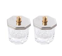 2pcs Mini Glass Nail Dish with Lid for Acrylic Liquid and Powder | Container, Home and Salon Use, Stainless Steel Accents, Professional Nail Studio Storage