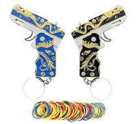 2pcs mini gold dragon rubber band gun Metal folding keychain New and interesting ideas Rubber band toy gun outdoors party gift, Multicolor, Mini