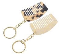 2pcs Mini Hair Comb Keyring, Acetate Board Pocket Detangler | Wide Tooth Design, Travel Carry, for Handbags and Key Fobs, Light Leopard Print Finish Random Color