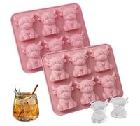 2Pcs Mini Highland Cow Ice Cube Mold, Cute 3D Reusable Cattle Shaped Ice Cube Tray for Cocktails and Whiskey, Fun Animal Silicone Ice Cube Molds for Party Drinks and Home Bars,Pink