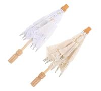 2pcs Mini Lace Decorative Umbrella for Wedding Bridal Photoshoot Prop | White Lace and Wood, Lightweight Soft Light Control, Portrait Images, Tea Party Decor, Vintage Romantic Style