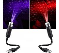 2PCS Mini LED Projection Lamp Star Night, USB Plug in Night Lights Stars Lamps, Durable Mini Star Projection Light LED Night Light for Car and Home Ceiling Romantic USB Night Light (Blue+Red)
