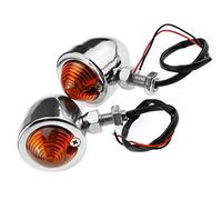 2Pcs Mini Motorcycle Turn Signal Indicators Metal Chrome Bulb Indicator with Amber Lens