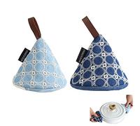 2PCS Mini Oven Gloves Heat Resistant, Embroidery Oven Mitts Cotton Quilted Pot Holder Kitchen Gloves Pinch Finger Protector for Pizza Oven Potholders Cooking Baking Barbecue Grilling Microwave Blue