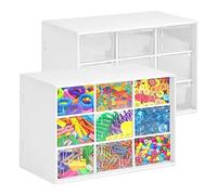 2Pcs Mini Plastic Drawer Organiser, Desk Storage Organizer with 9 Drawers Stackable Clear Plastic Box Desktop Drawer Organizer for Storing Jewellery Pins Screws and Small Parts (White)