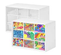 2Pcs Mini Plastic Drawer Organiser,Desk Storage Organizer with 9 Drawers,Stackable Desktop Craft Drawer Cabinet, Clear Storage Box Caddy for Sewing, DIY Crafts, Office Supplies, Jewelry (White)