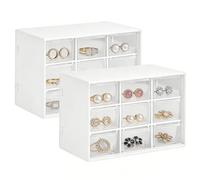 2Pcs Mini Plastic Drawer Organiser,Stackable Desktop Craft Drawer Cabinet with 9 Drawers,Desk Storage Organizer, Clear Storage Box Caddy for Sewing, DIY Crafts, Office Supplies, Jewelry (White)
