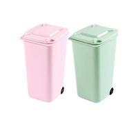 2PCS Mini plastic waste paper basket with swivel lid and wheels, small multifunctional waste bin for the office